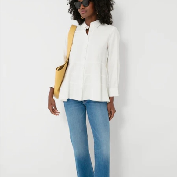 Tuckernuck POMANDER PLACE Ashlen Blouse White Long Sleeve Fit Flare Sz S NEW - Picture 2 of 15